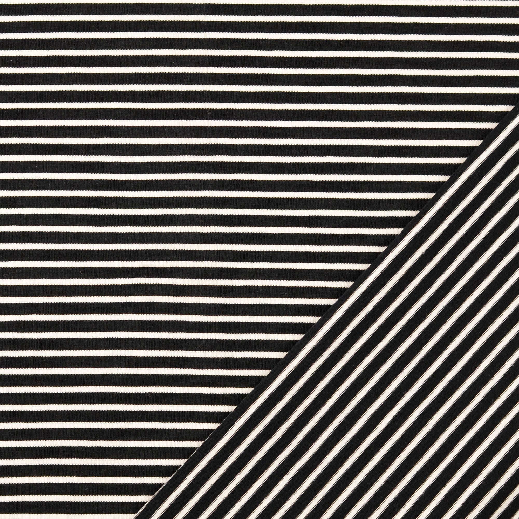 REMNANT 0.27 Metres - Black With White Small Stripe Cotton Jersey