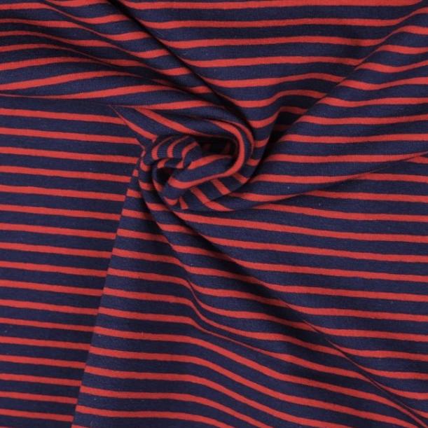 Navy with Red Small Stripe Cotton Jersey