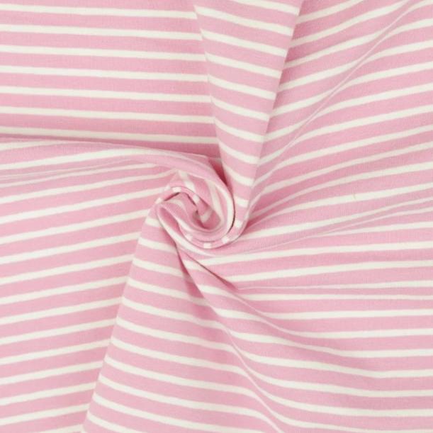 Pink with White Small Stripe Cotton Jersey