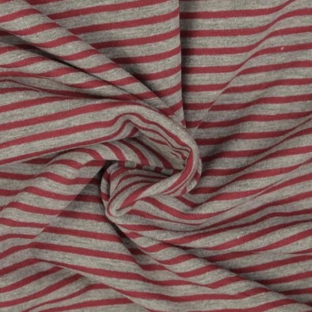 Grey with Red Small Stripe Cotton Jersey