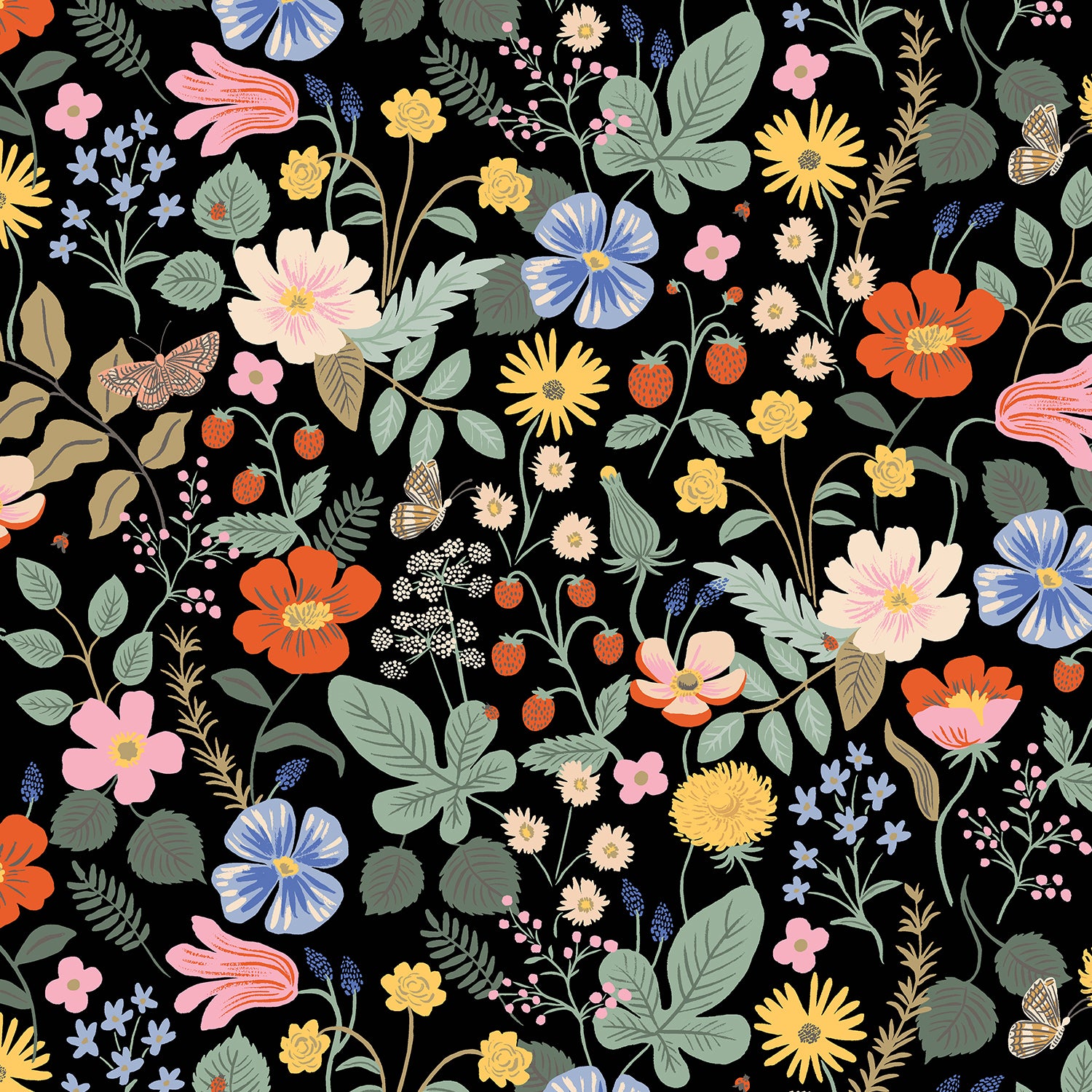 Rifle Paper Co - Strawberry Fields Black Cotton