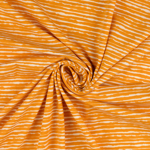 Hazy Stripes Ochre Cotton Jersey Fabric