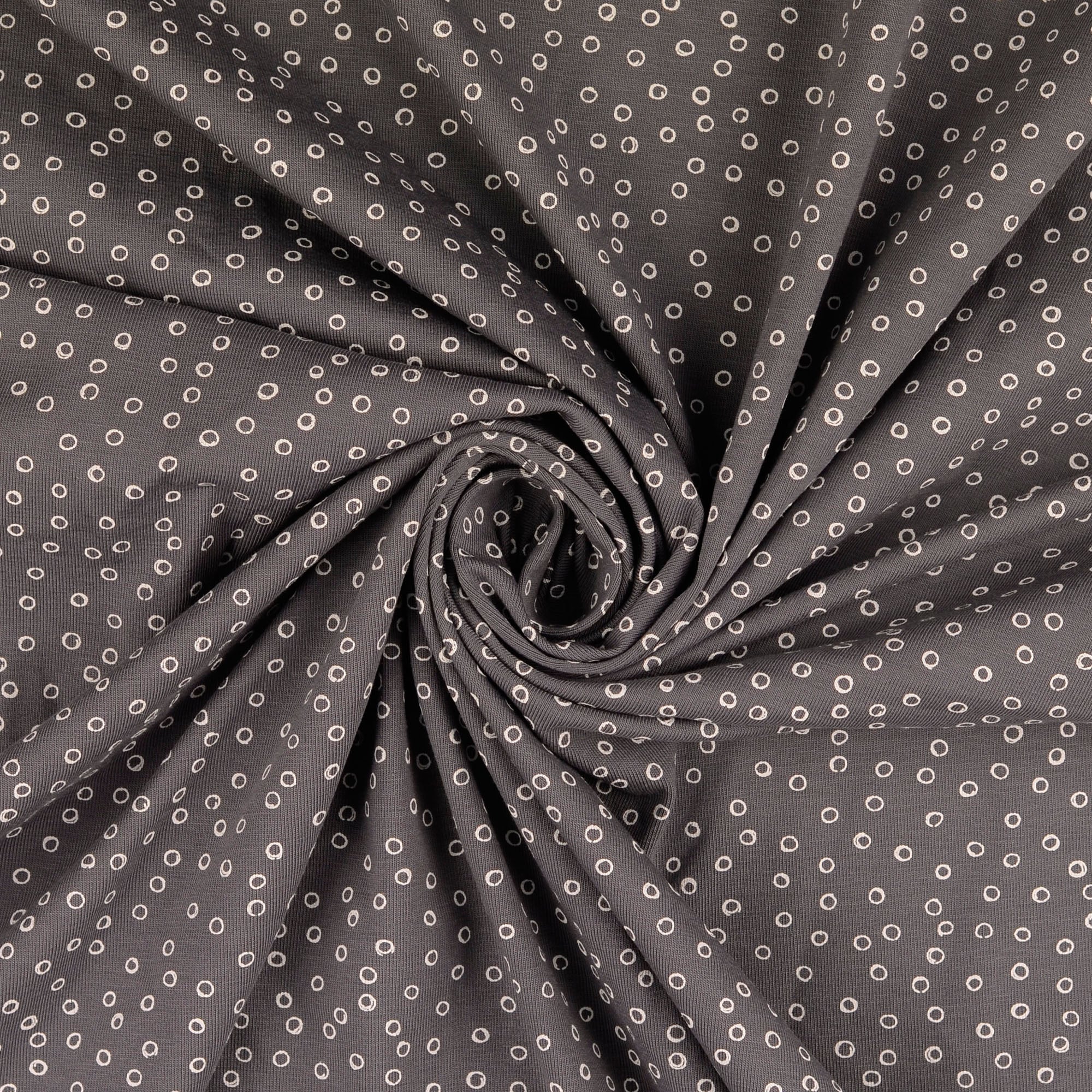 Doodle Circles Grey Cotton Jersey Fabric