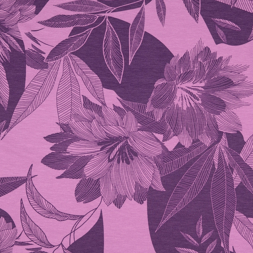 Monochrome Bouquet Lavender Herb Viscose Jersey Fabric