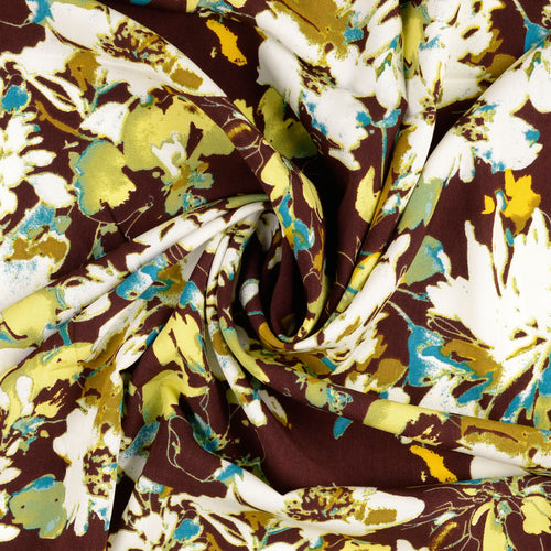 Floral Glow Mahogany Viscose Poplin Fabric