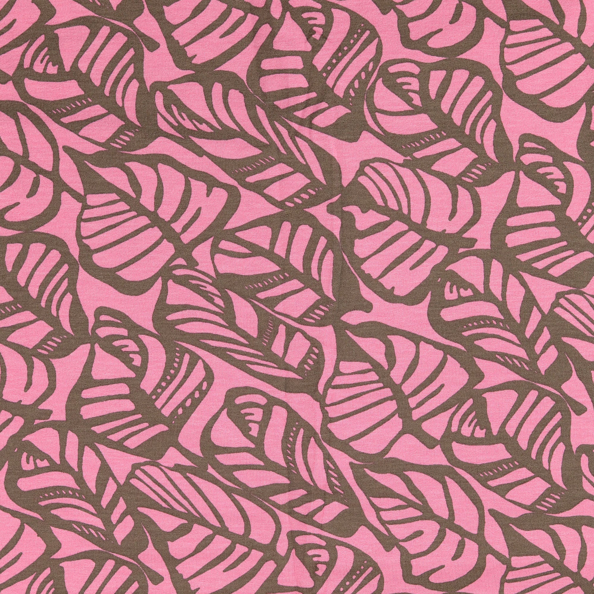 REMNANT 2.73 Metres - Graphic Leaves Pink Viscose Jersey Fabric