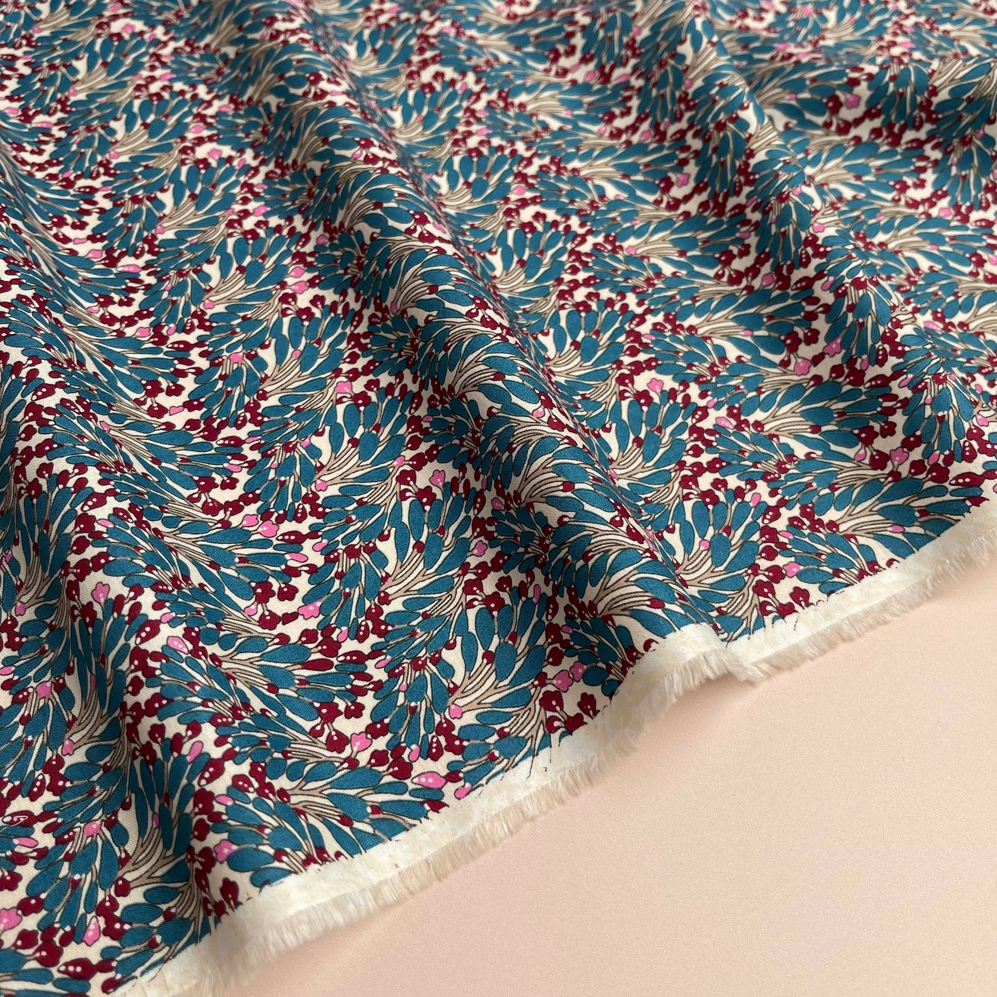 Graphic Seaweed Teal Cotton Lawn Fabric