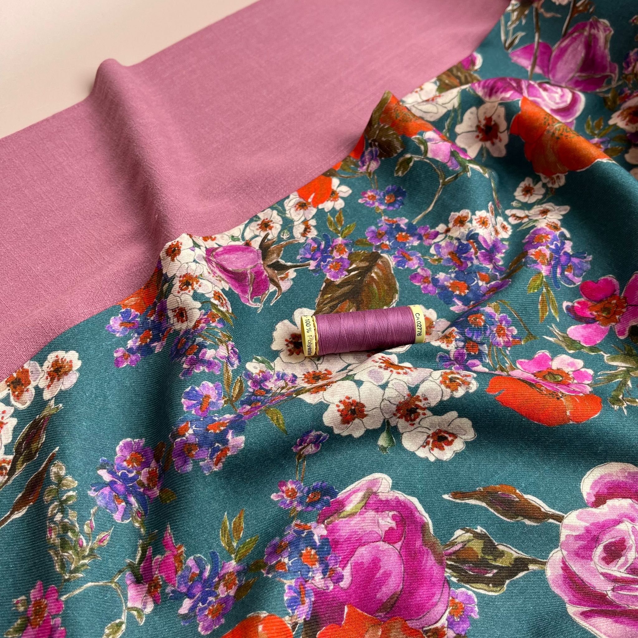 Flow Pink Viscose Linen Blend Dress Fabric
