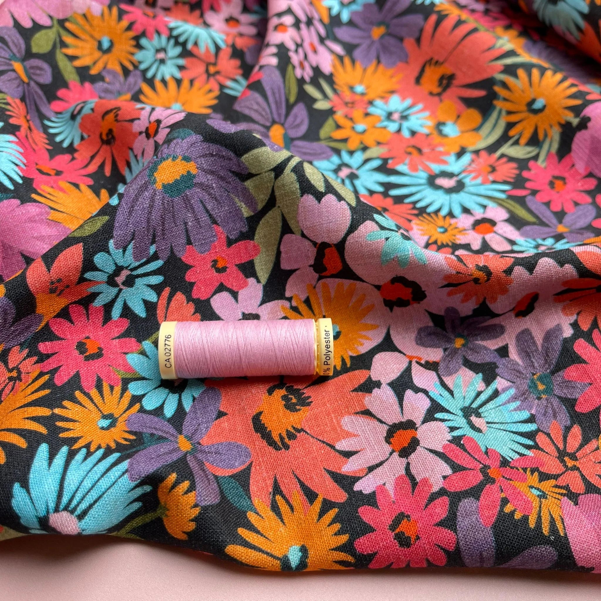 Make an Outfit - Pink Wildflowers Linen with Viscose Twill Bundle