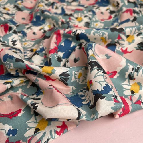 Watercolour Blooms Cotton Lawn Fabric