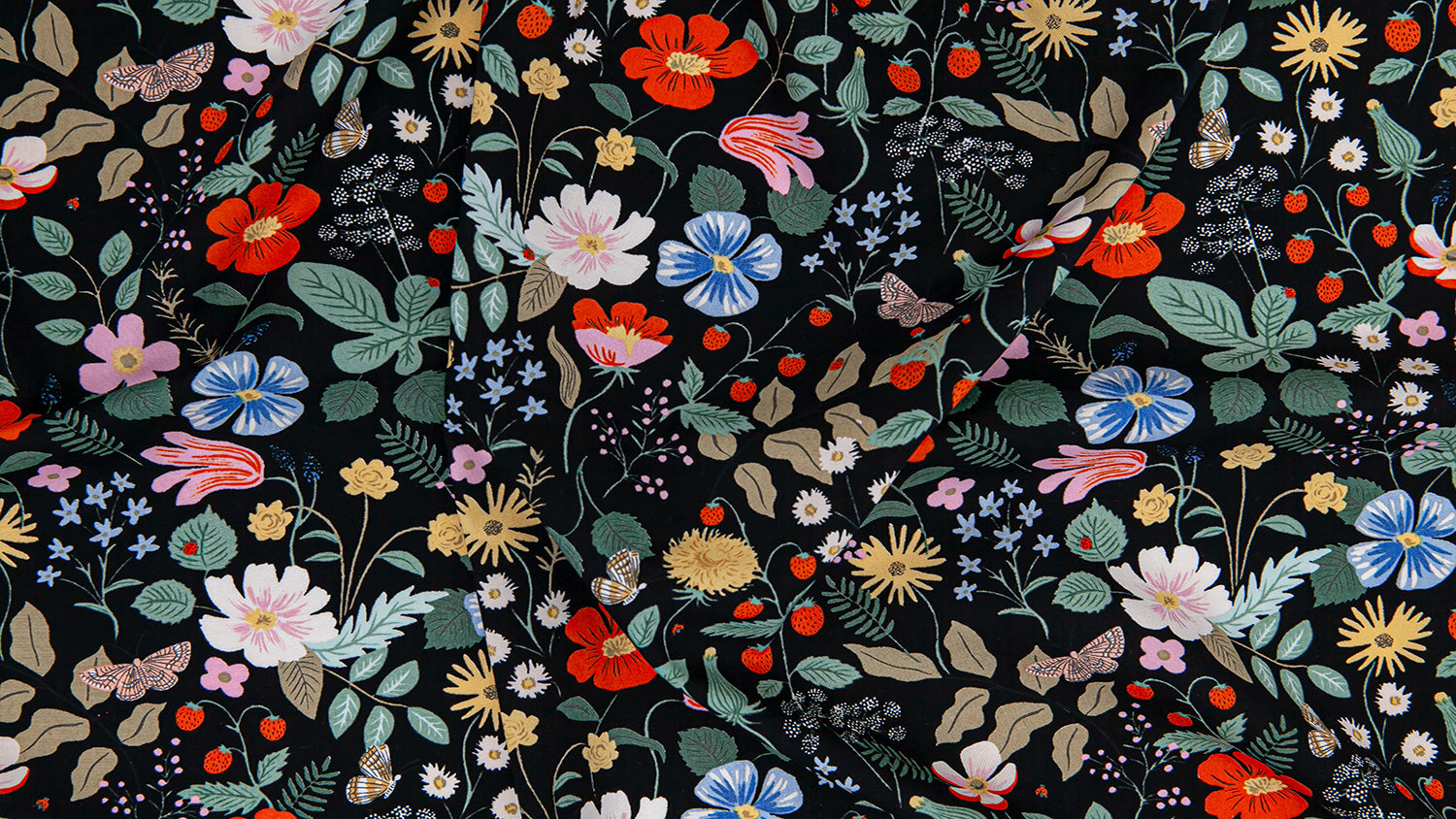 Rifle Paper Co - Strawberry Fields Black Cotton