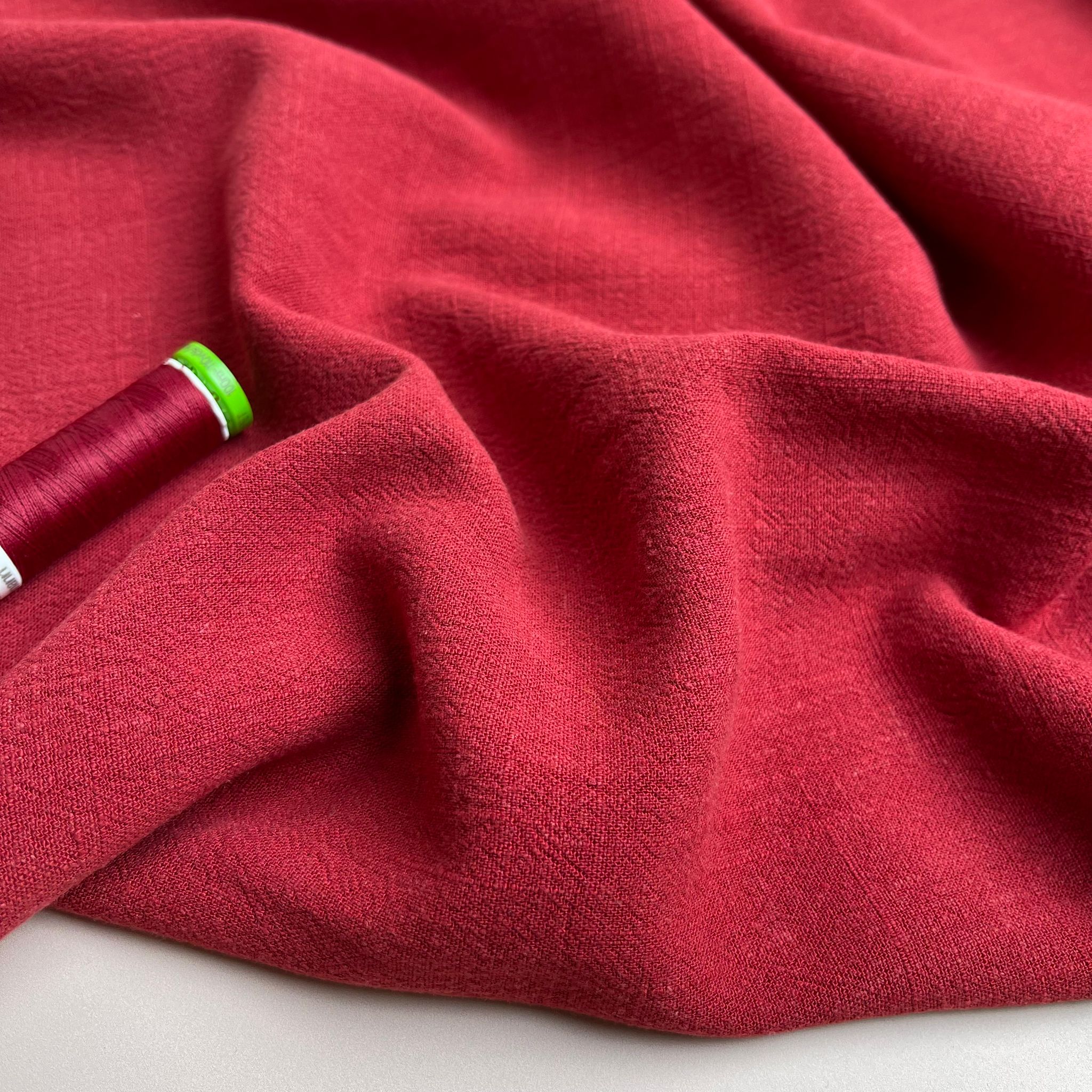 REMNANT 0.51 Metre - Flow Crimson Red Viscose Linen Blend Dress Fabric