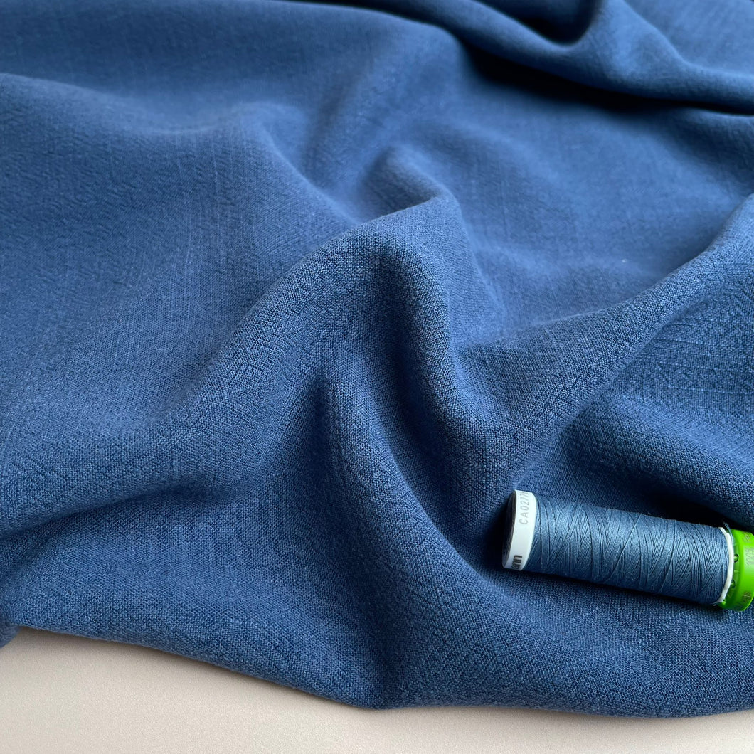 Flow Denim Blue Viscose Linen Blend Dress Fabric