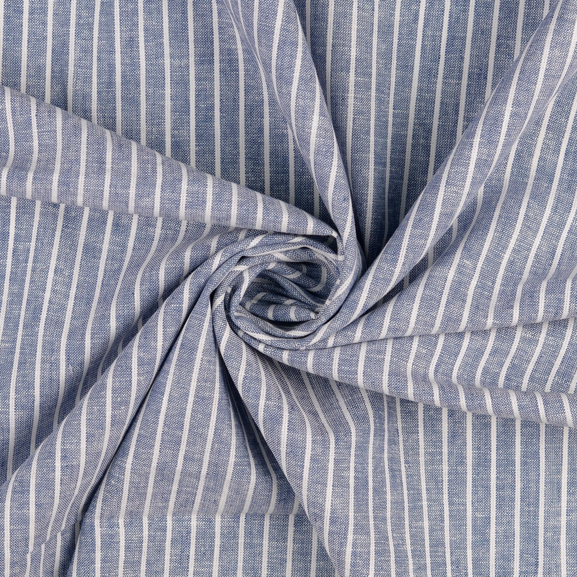 Stripe Blue Linen Cotton Fabric