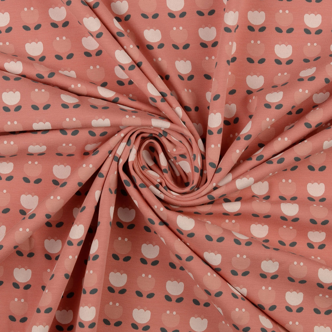 Tulips Pink Organic Cotton Jersey Fabric