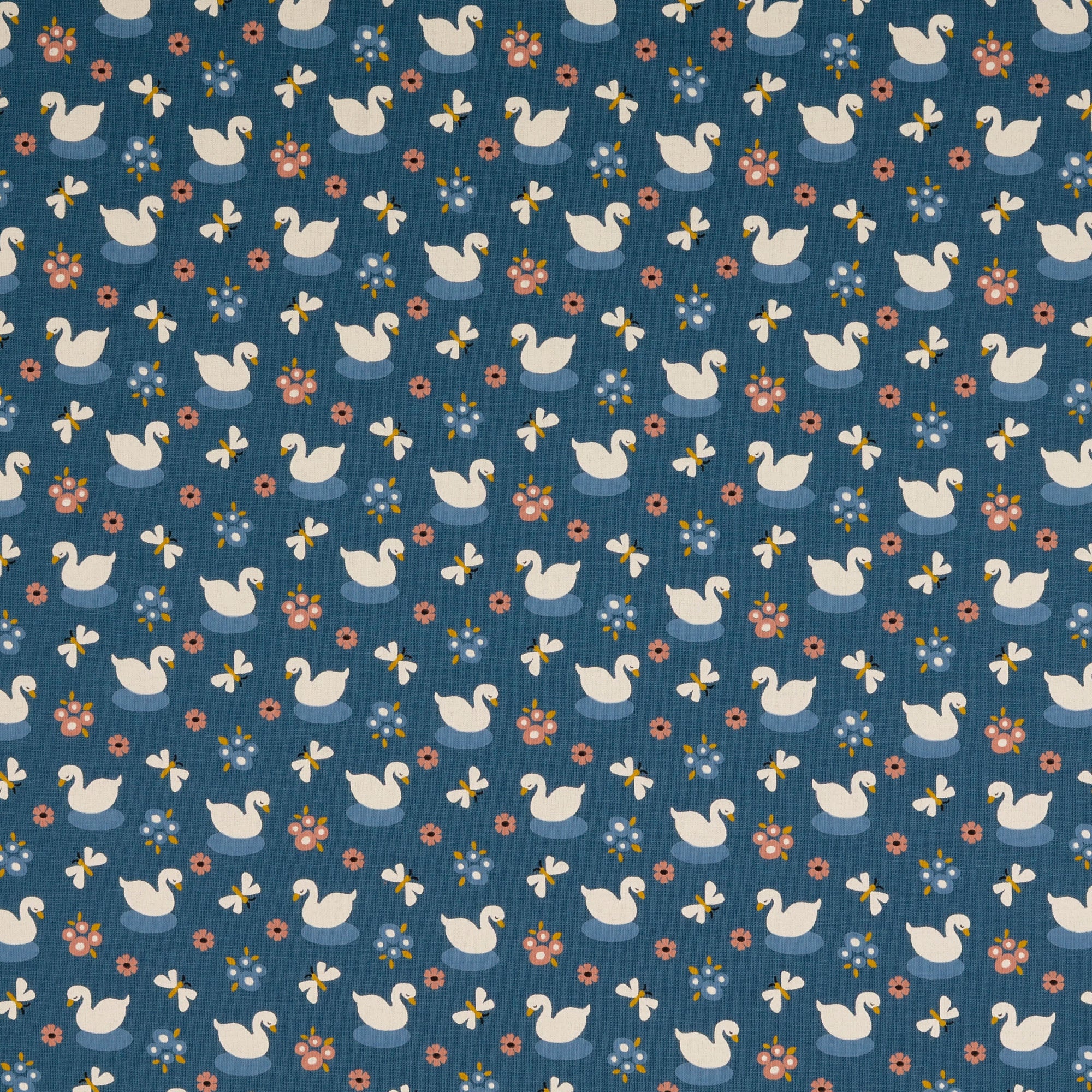 Swans Blue Organic Cotton Jersey Fabric