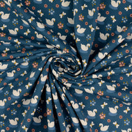REMNANT 1.04 Metres - Swans Blue Organic Cotton Jersey Fabric