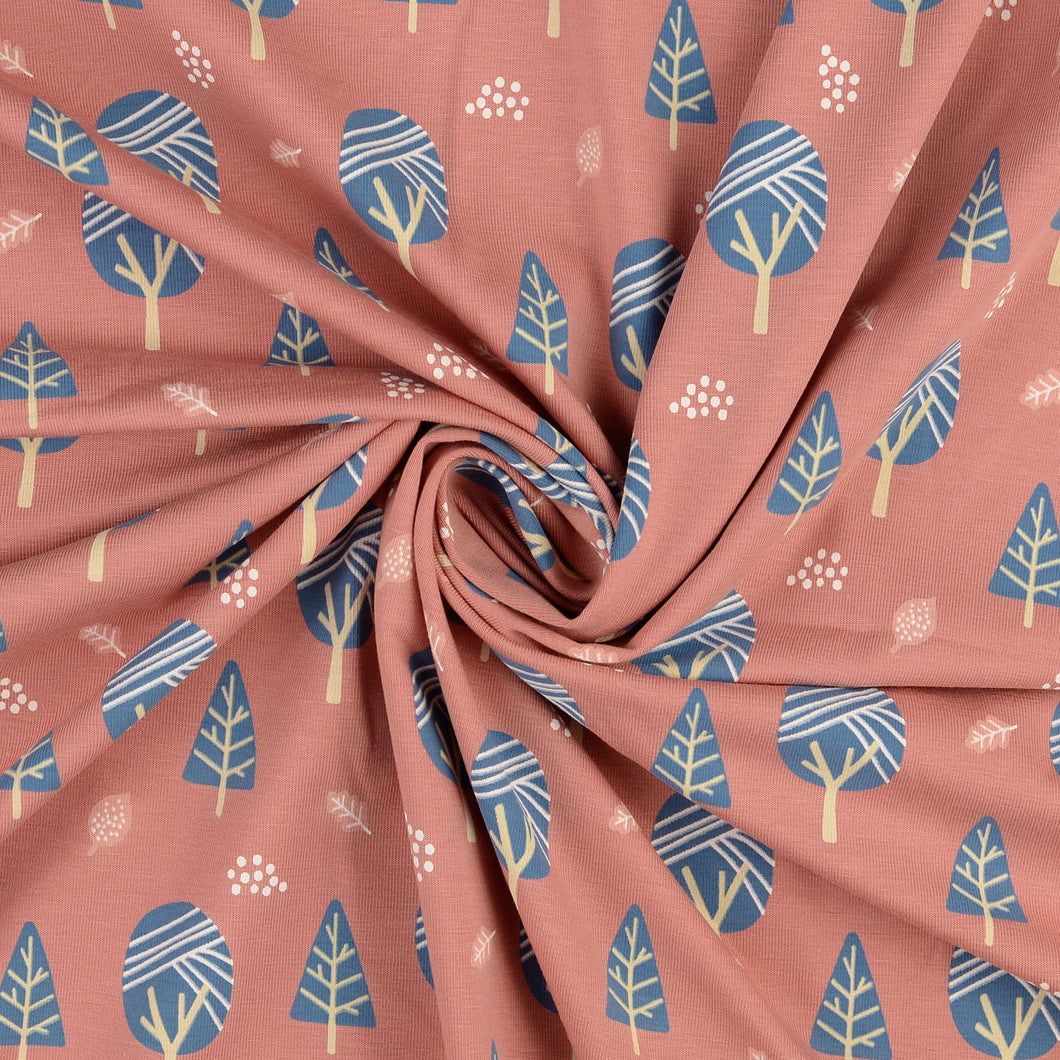 Forest Pink Cotton Jersey Fabric