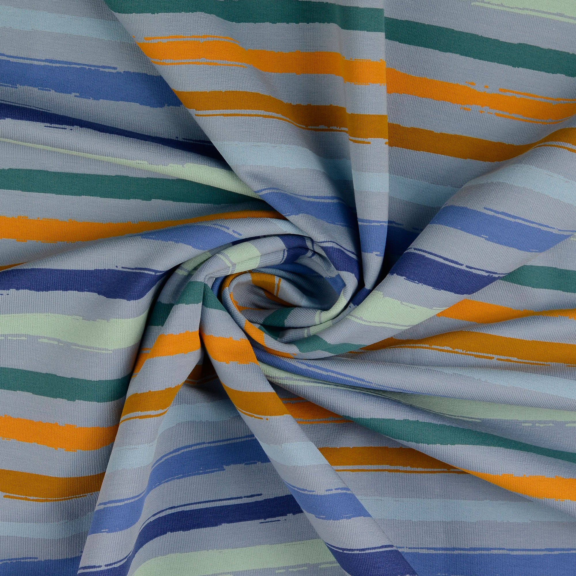 REMNANT 1.19 Metres - Painted Stripes Blue Fleecy Cotton Sweat-Shirting Fabric