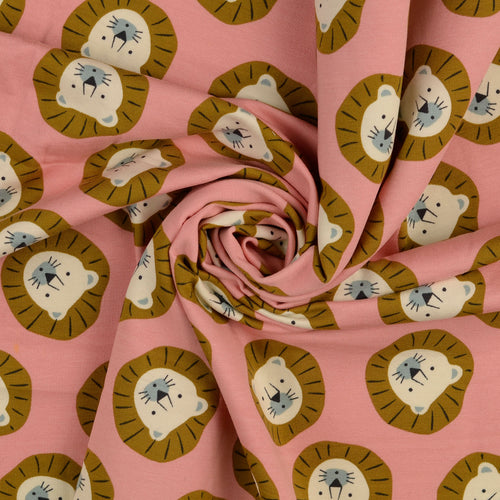 REMNANT 2.22 Metres - Lions Peachy Pink Fleecy Cotton Sweat-Shirting Fabric