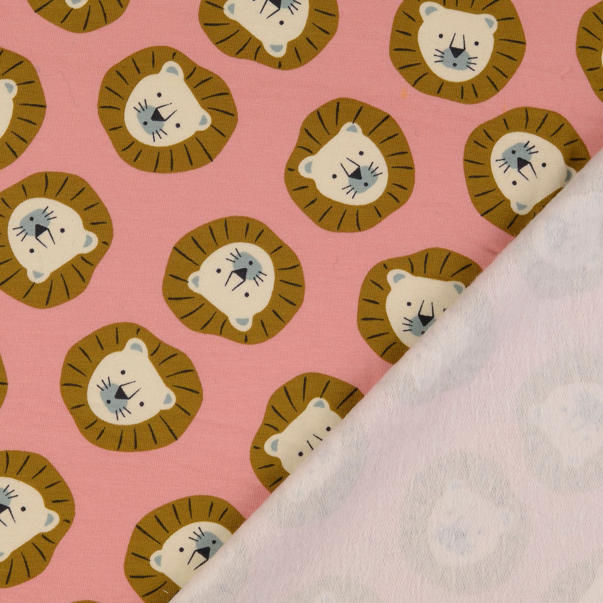 Lions Peachy Pink Fleecy Cotton Sweat-Shirting Fabric