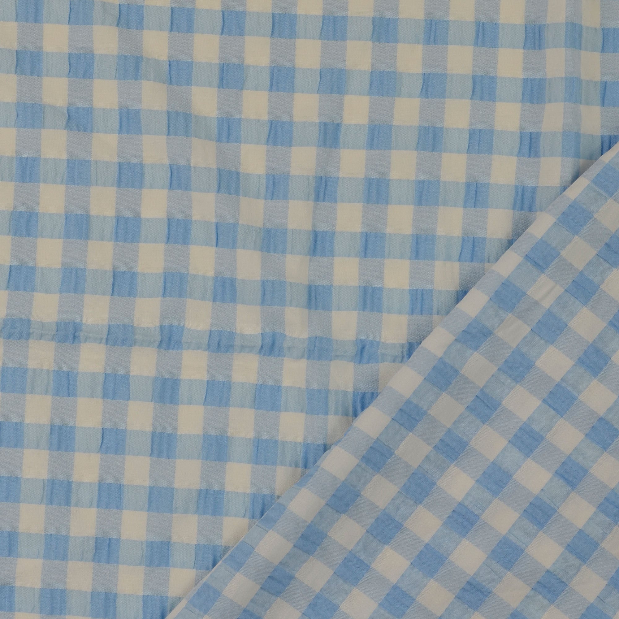 Sky Blue Gingham Viscose Seersucker Fabric