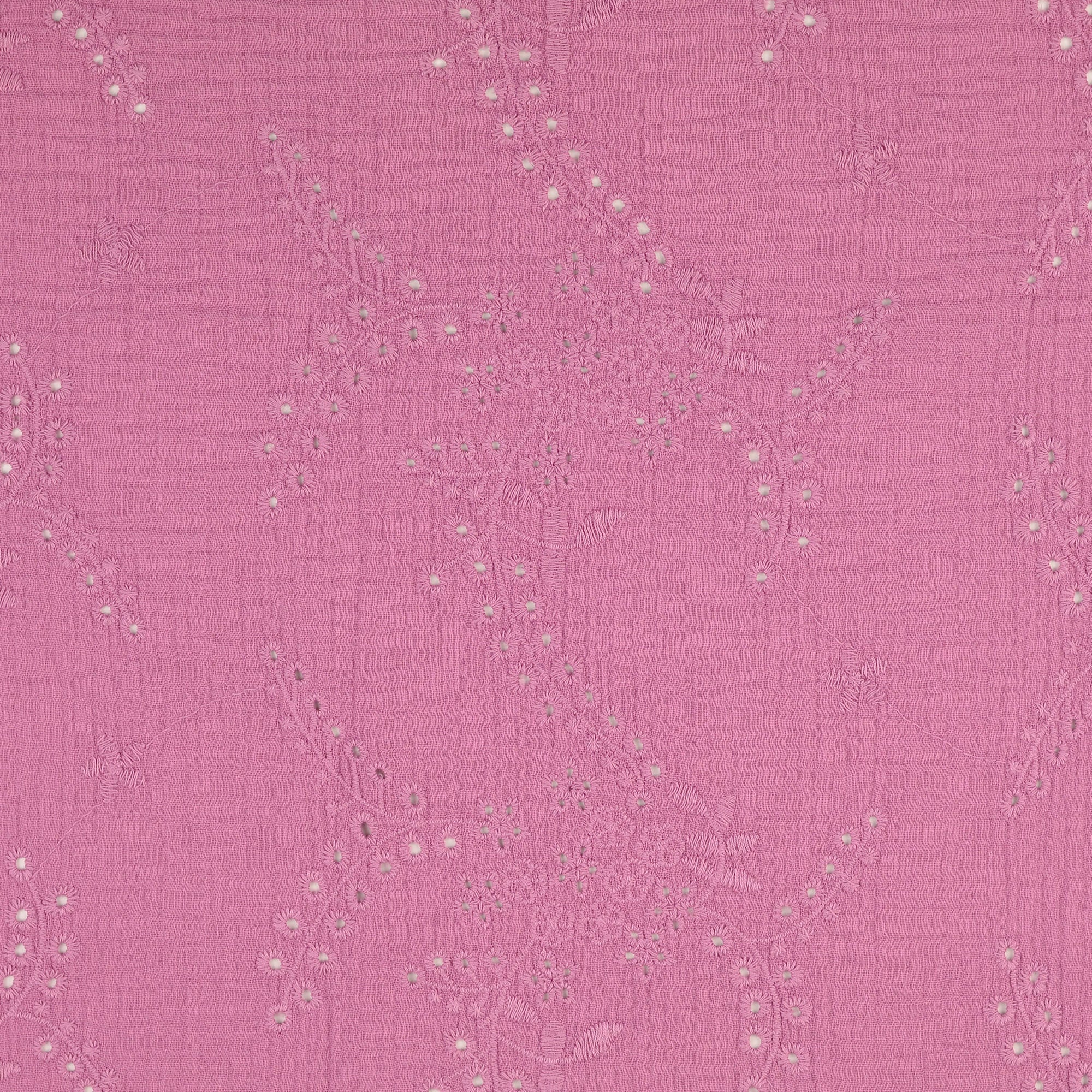 Embroidered Pink Cotton Double Gauze