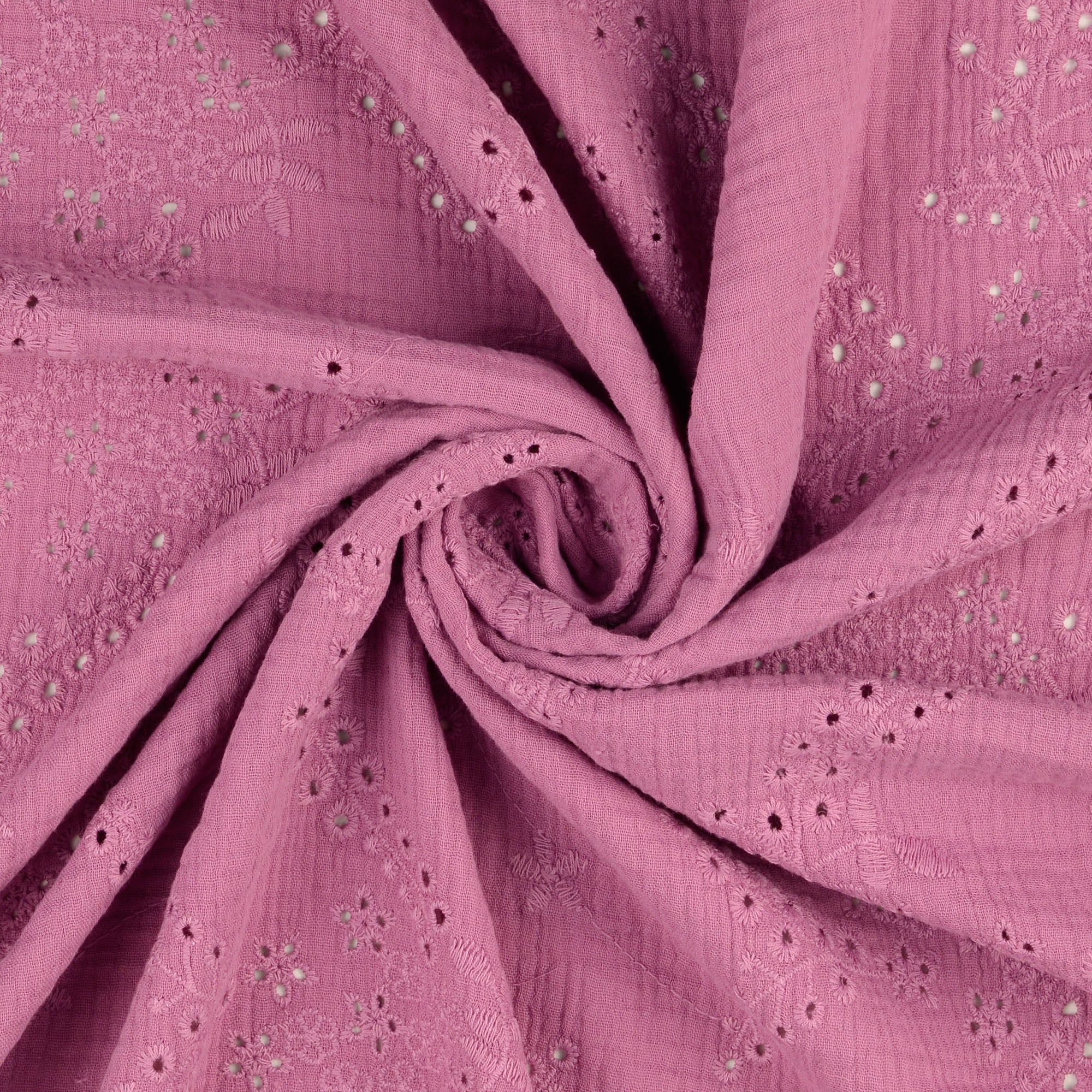 Embroidered Pink Cotton Double Gauze