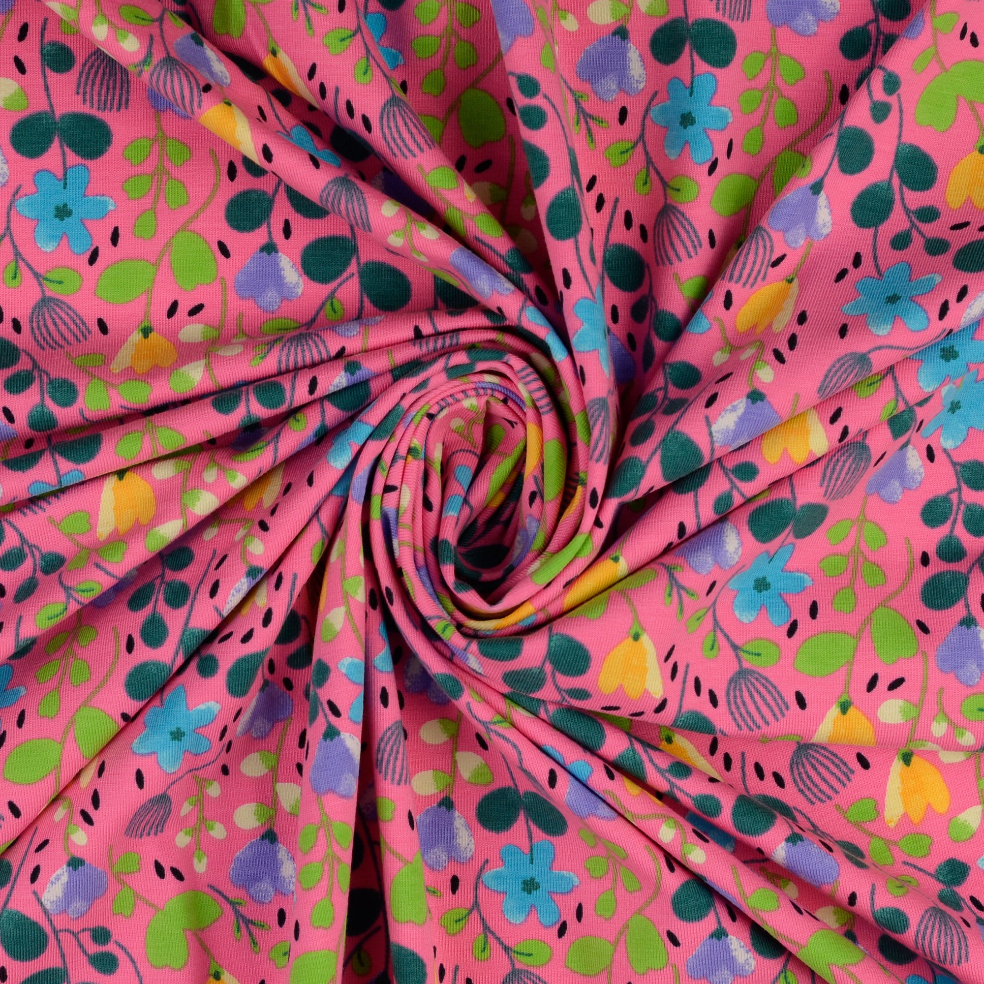 Summer Flowers Pink Cotton Jersey Fabric