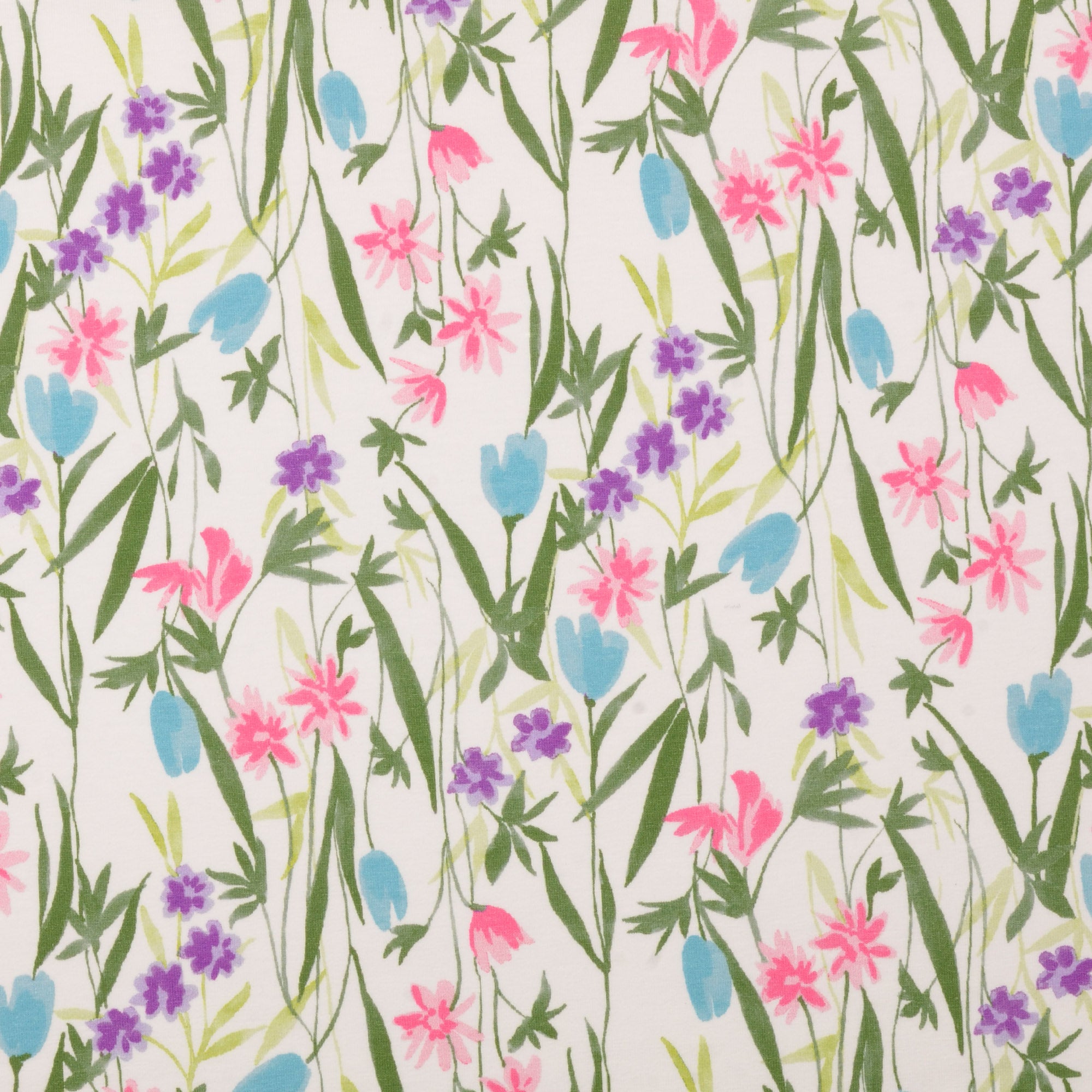 Meadow in White Cotton Jersey Fabric