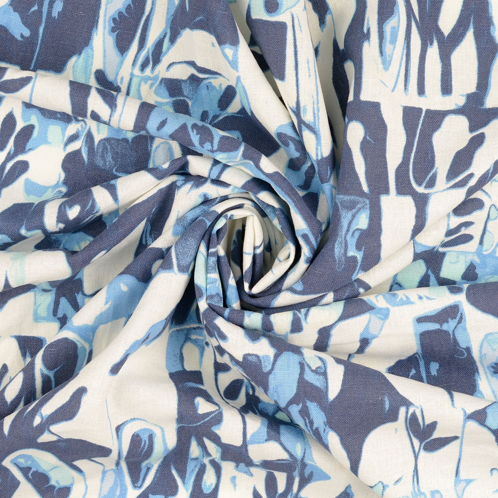 REMNANT 0.7 Metre - Shadows Denim Blue Linen Viscose Blend Fabric