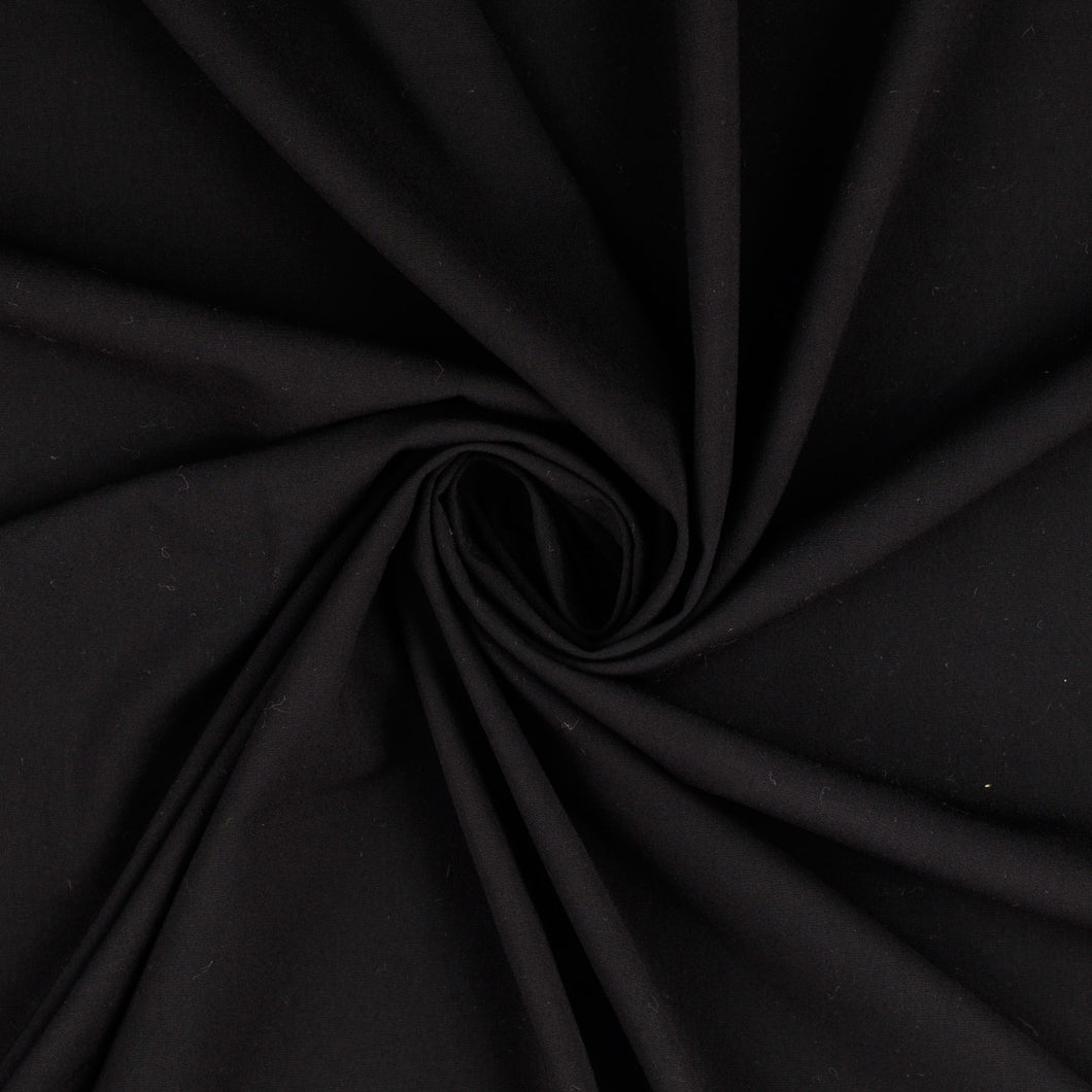 Elegance Solid Black Stretch Viscose Poplin Fabric