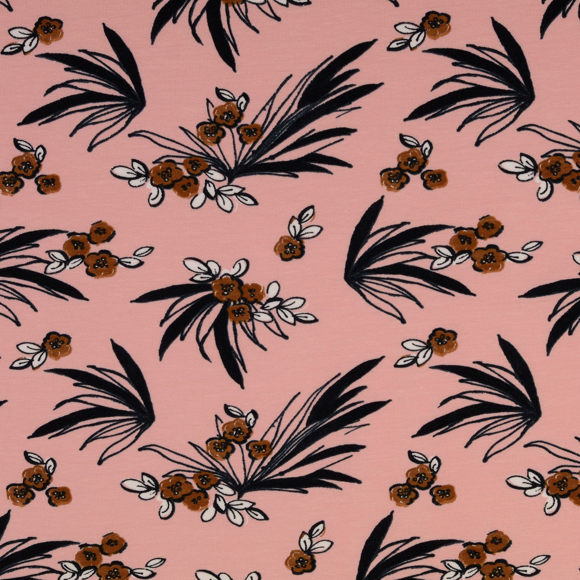 Flower Stalks Pink Fleecy Cotton Sweat-Shirting Fabric