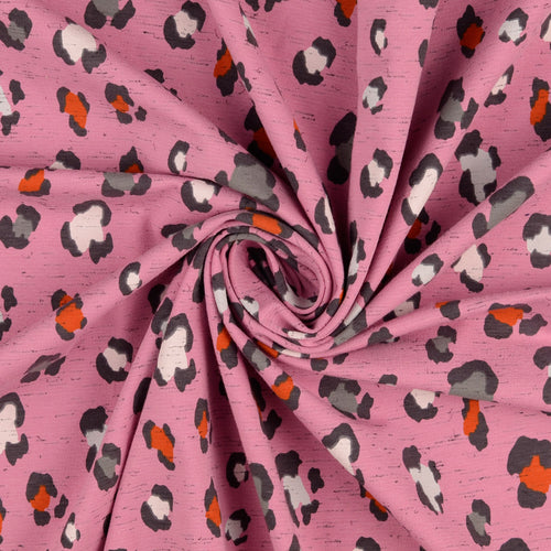 REMNANT 1.86 Metres - Leopard in Pink Cotton Jersey Fabric
