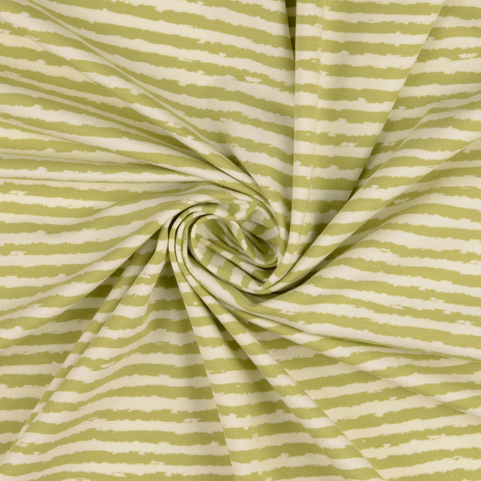 Hazy Thick Stripes Green Cotton Jersey Fabric