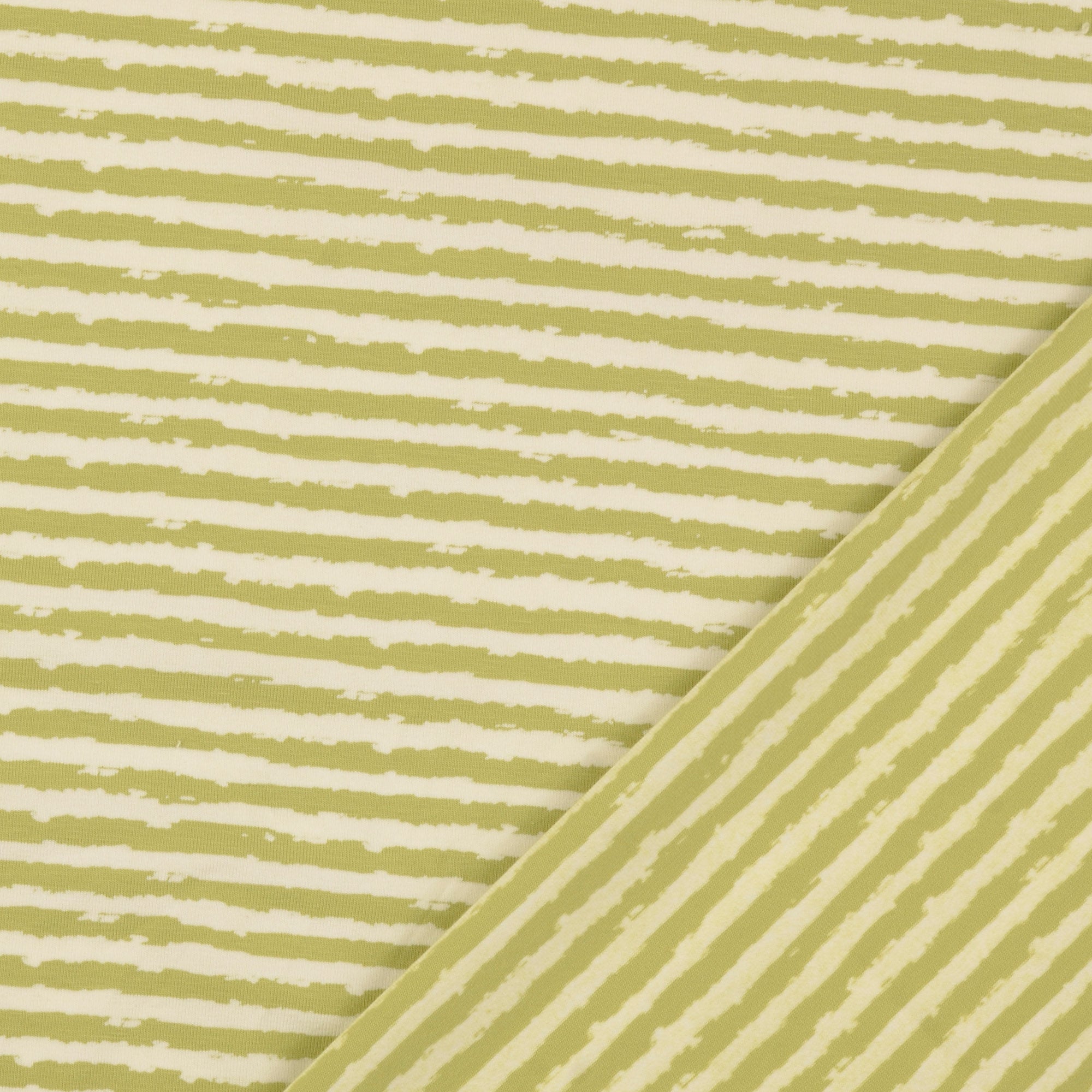 REMNANT 1.73 Metres - Hazy Thick Stripes Green Cotton Jersey Fabric