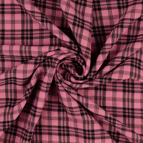 Checked Dusty Pink Crinkle Viscose Fabric