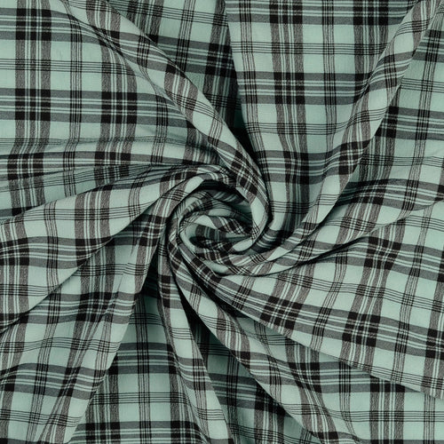 Checked Sage Green Crinkle Viscose Fabric