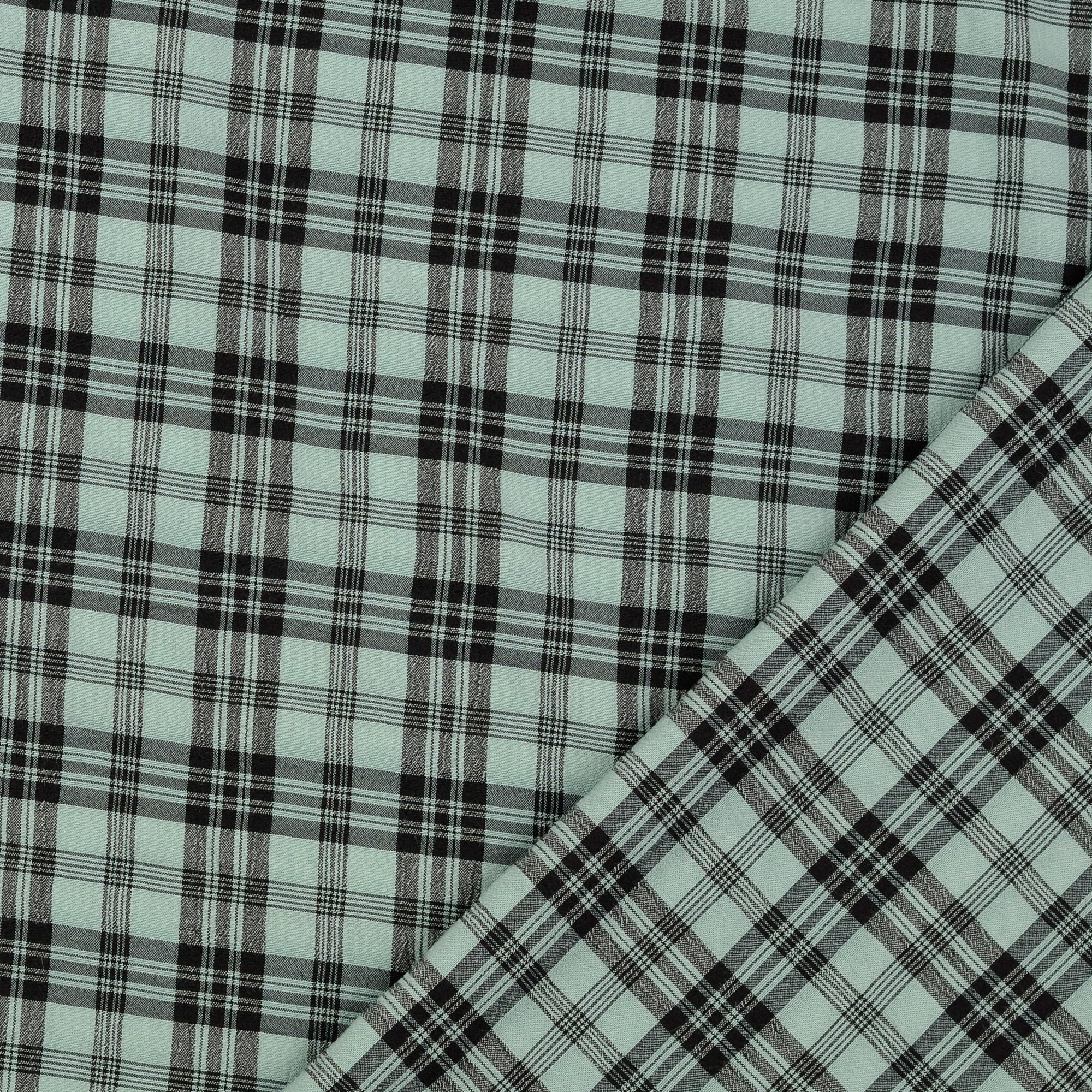 Checked Sage Green Crinkle Viscose Fabric