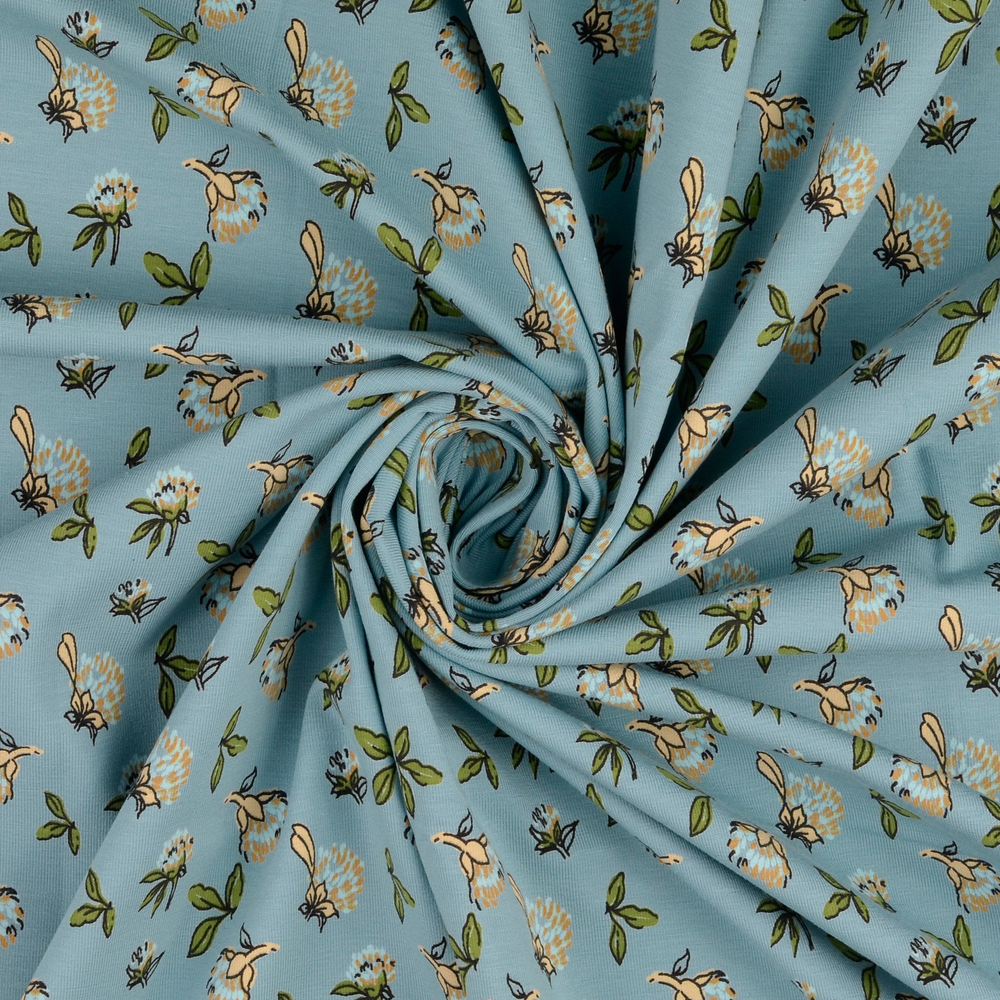 Clover in Aqua Blue Cotton Jersey Fabric