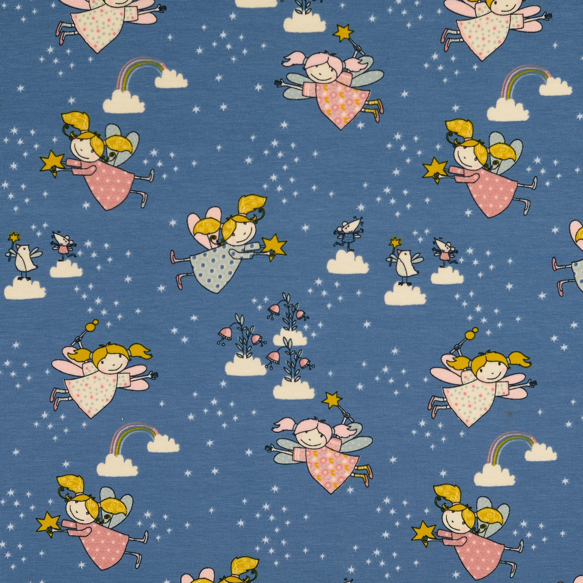 Fairies Blue Organic Cotton Jersey Fabric