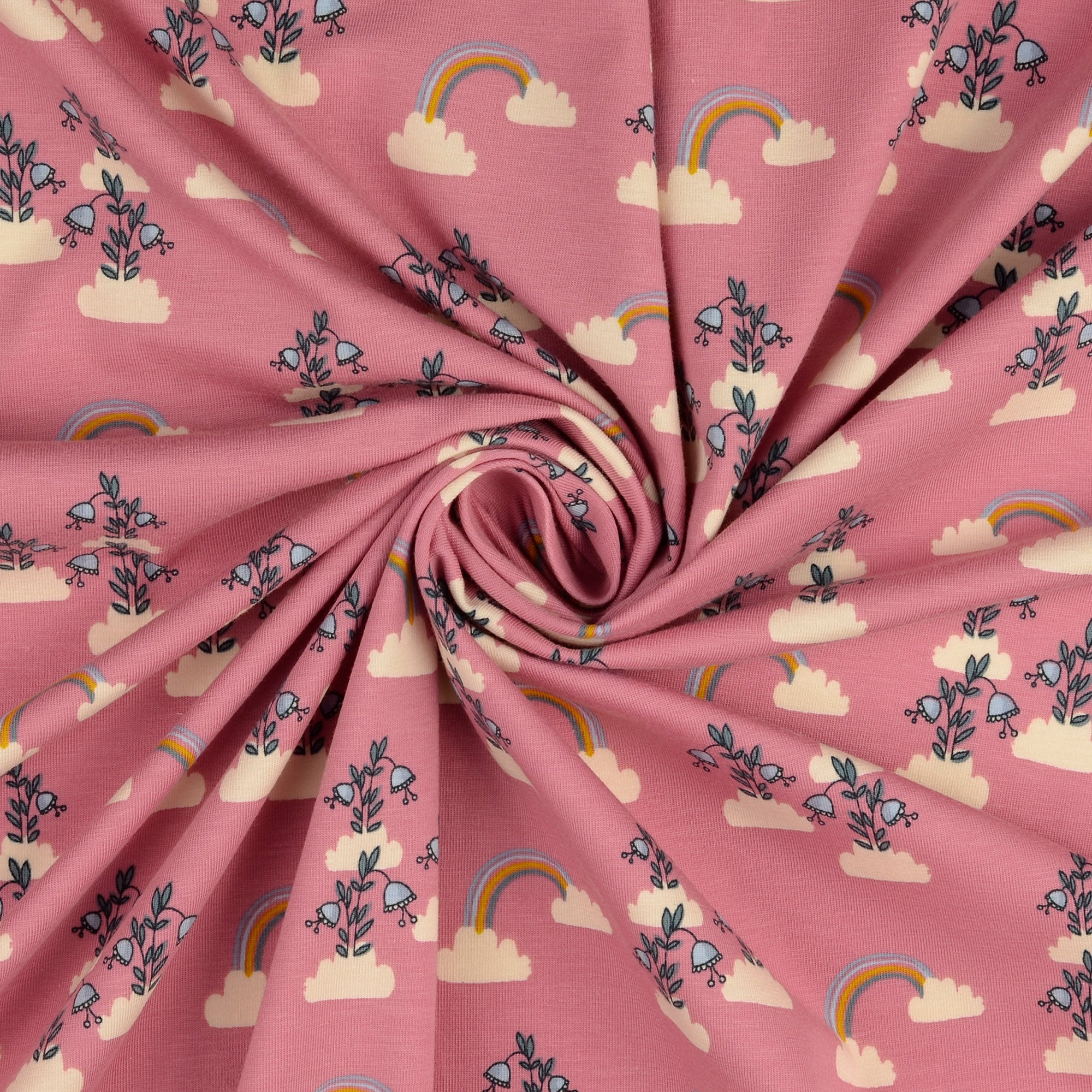 Rainbows Pink Organic Cotton Jersey Fabric