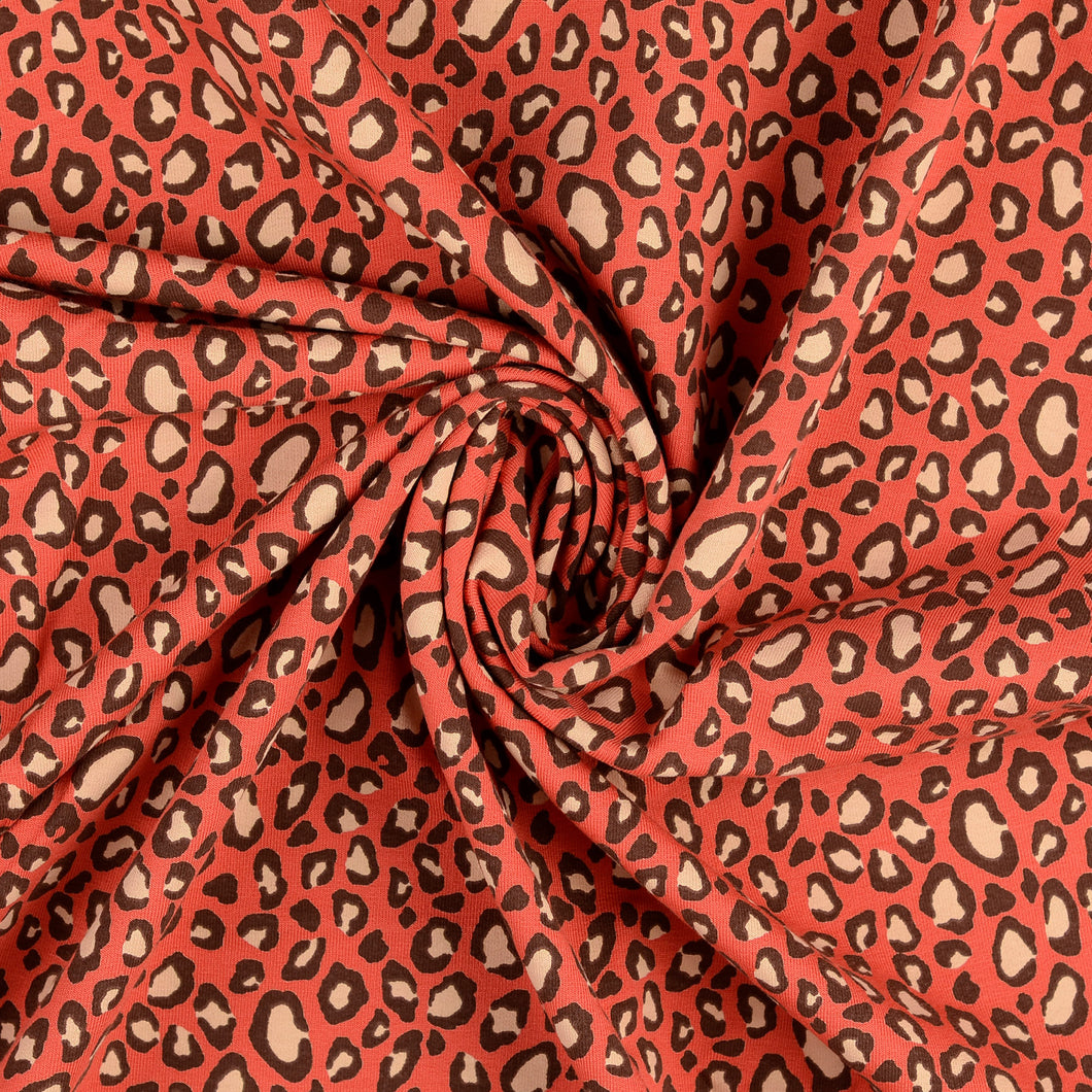 Leopard Sunset Red Fleecy Cotton Sweat-Shirting Fabric