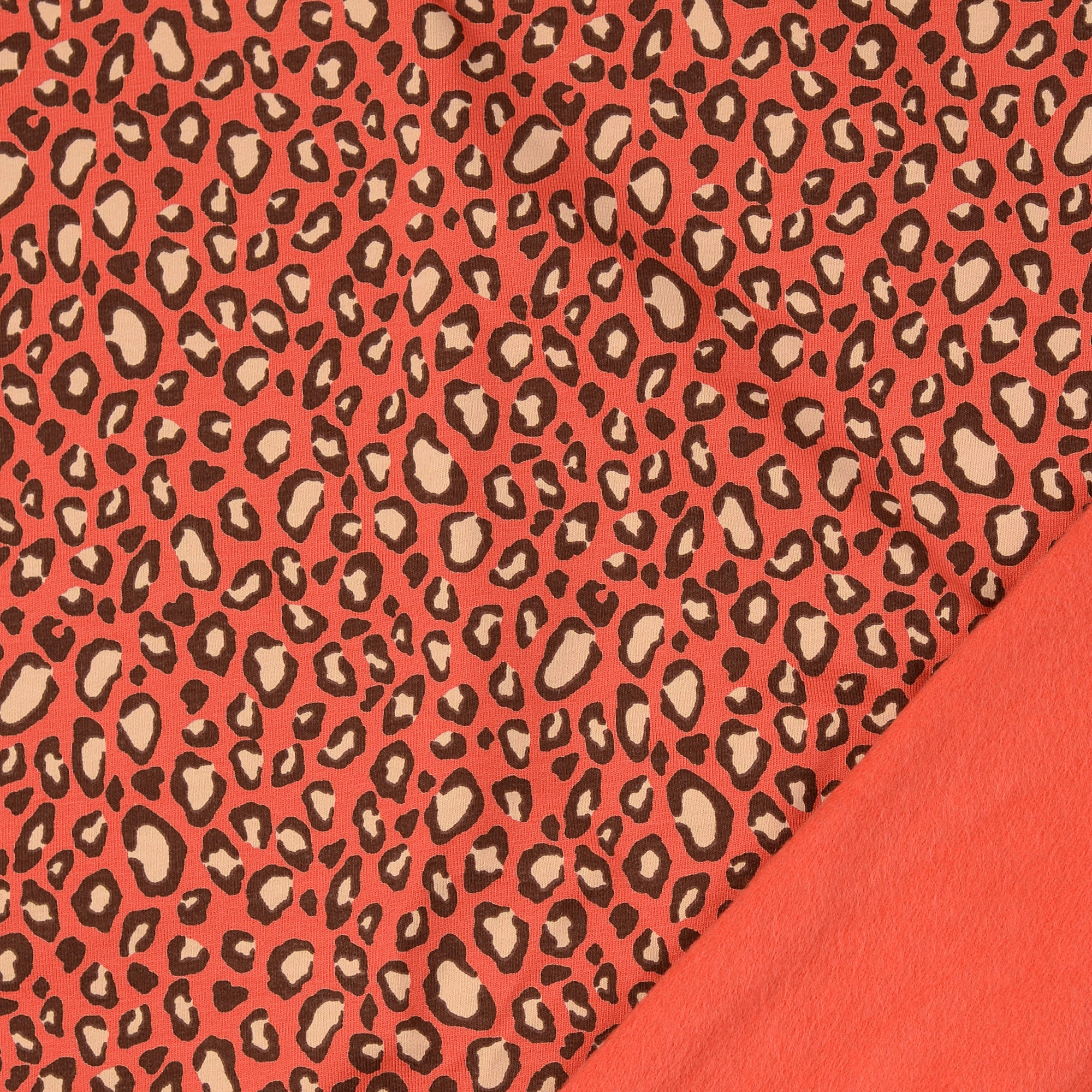 Leopard Sunset Red Fleecy Cotton Sweat-Shirting Fabric