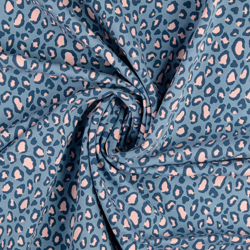 Leopard Blue Fleecy Cotton Sweat-Shirting Fabric