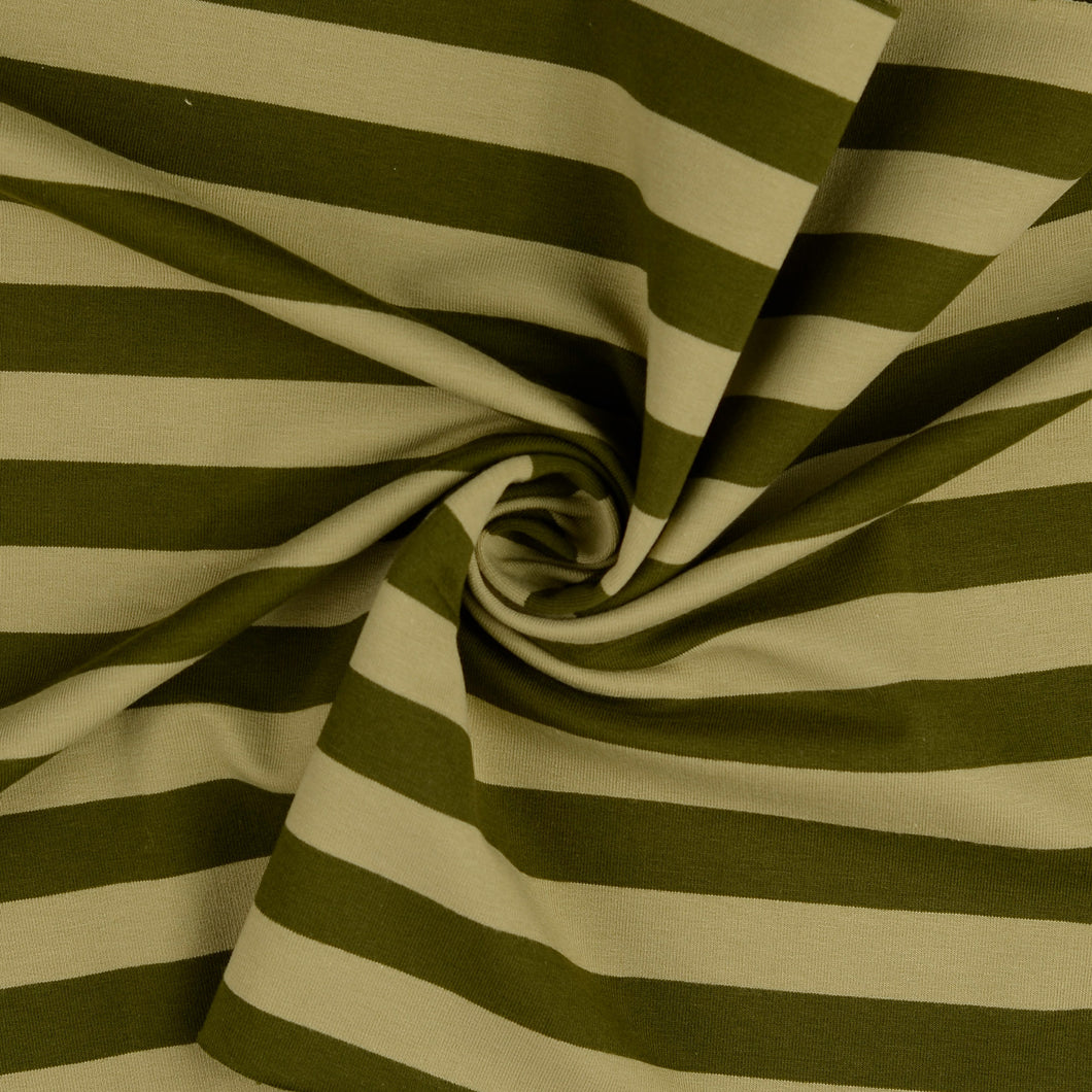 Yarn Dyed Stripes in Olive French Terry Fabric