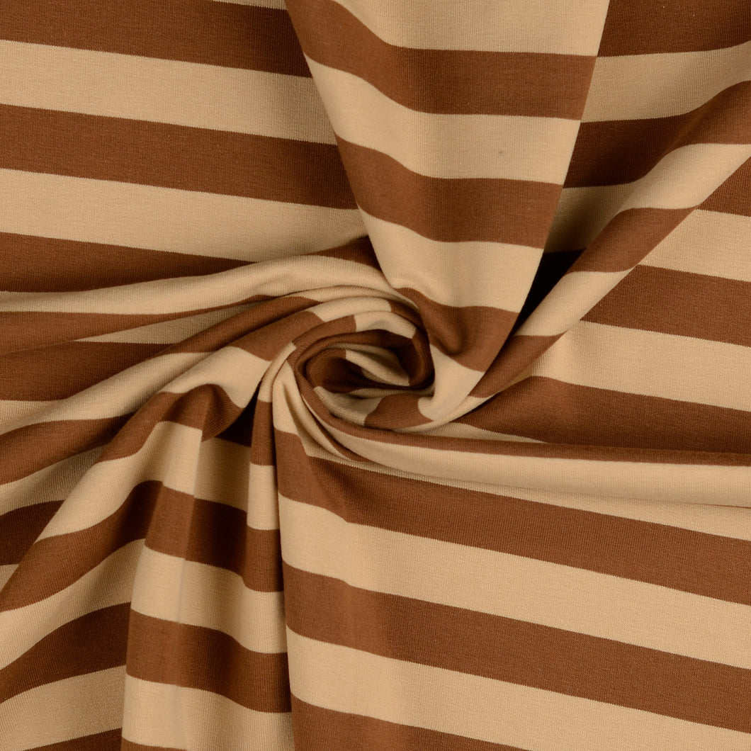 REMNANT 1.6 Metres - Yarn Dyed Stripes in Camel Brown French Terry Fabric