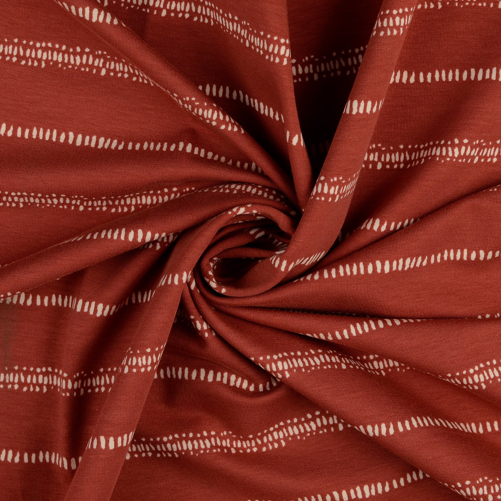 Broken Lines on Tandoori Spice Cotton French Terry Fabric