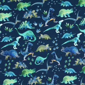 Dinosaurs Blue Organic Cotton Jersey Fabric