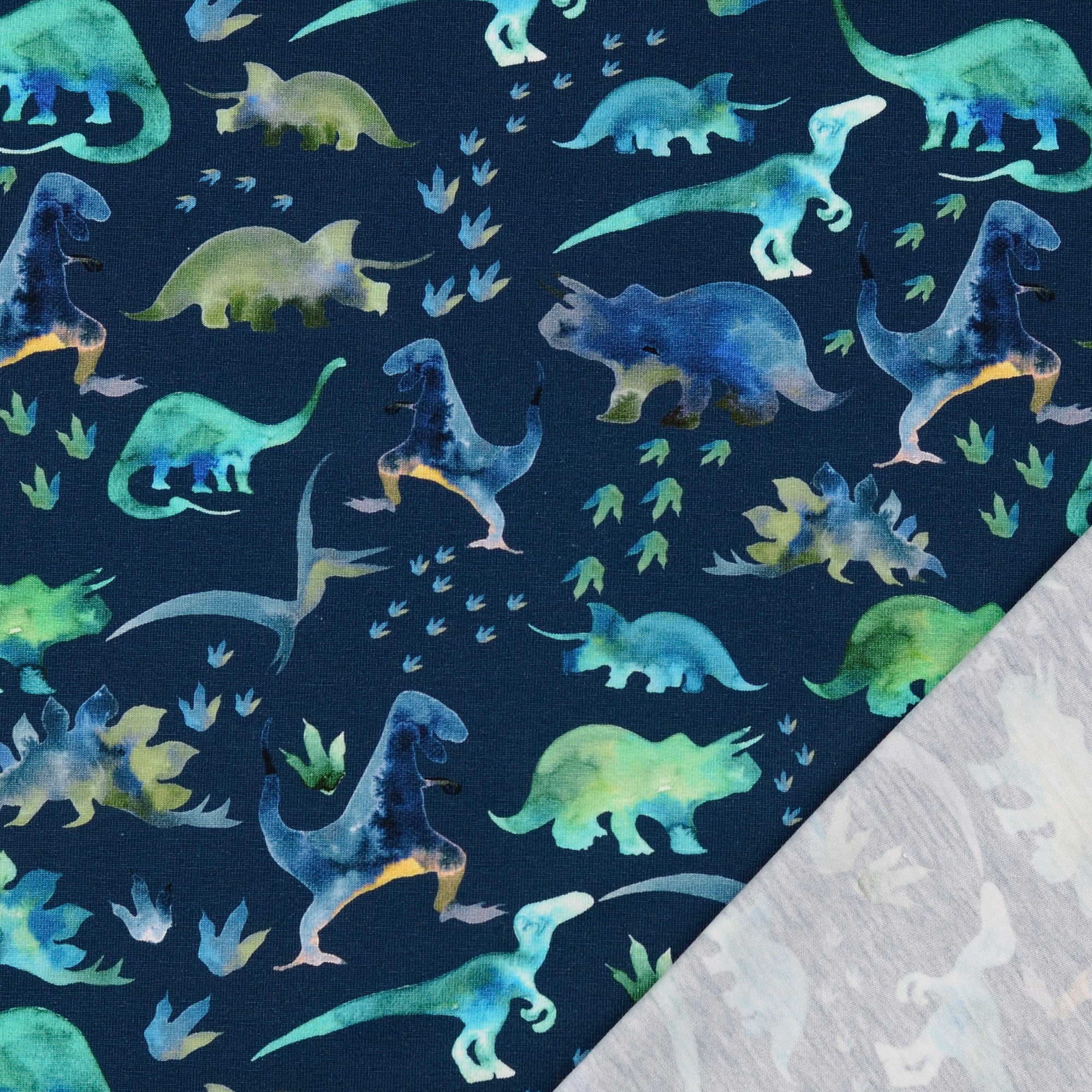 Dinosaurs Blue Organic Cotton Jersey Fabric
